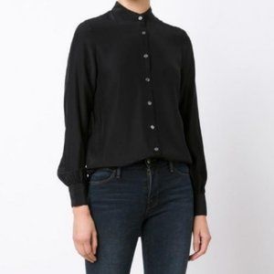 Frame Denim Black 100% Silk blouse button up